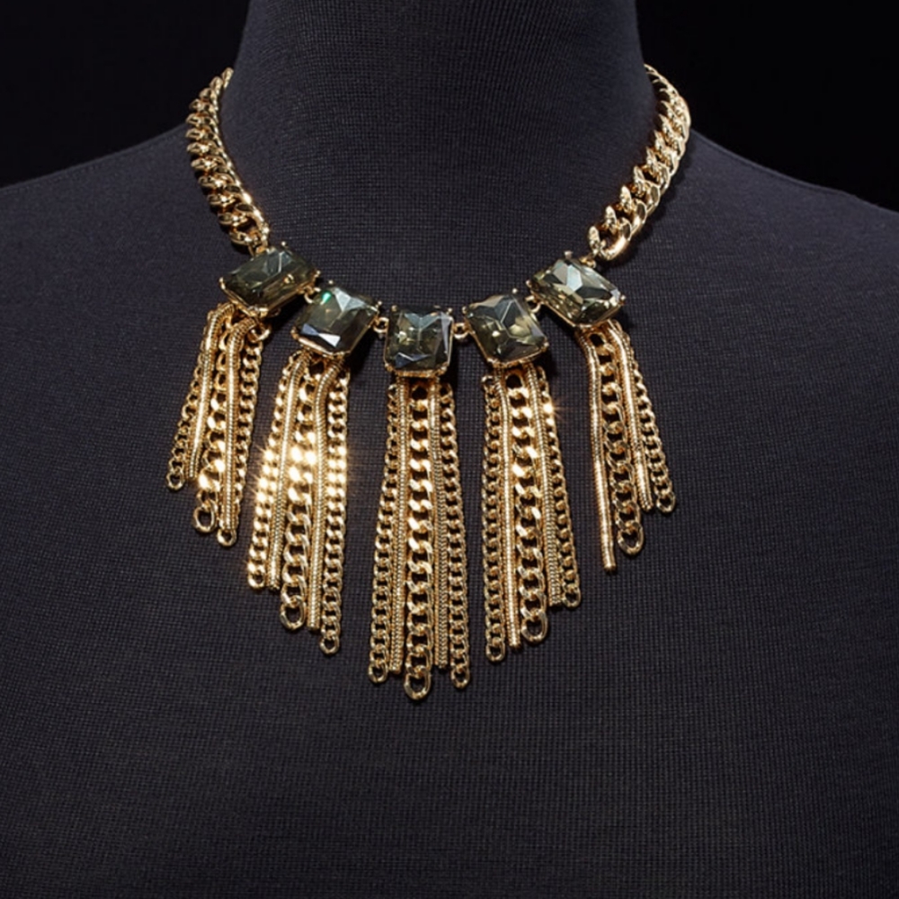 I.N.C. Gold-Tone Stone & Chain Tassel Statement Necklace